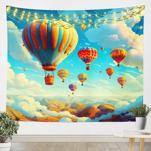 Feelyou Colorful Hot Air Balloon Wall Hanging Tapestry - Bright Image Mountain Sky Clouds Home Decor Supplies, 59W x 82L in Tapestry Wall Mural for Living Room, Lightweight Multicolor Room Decor