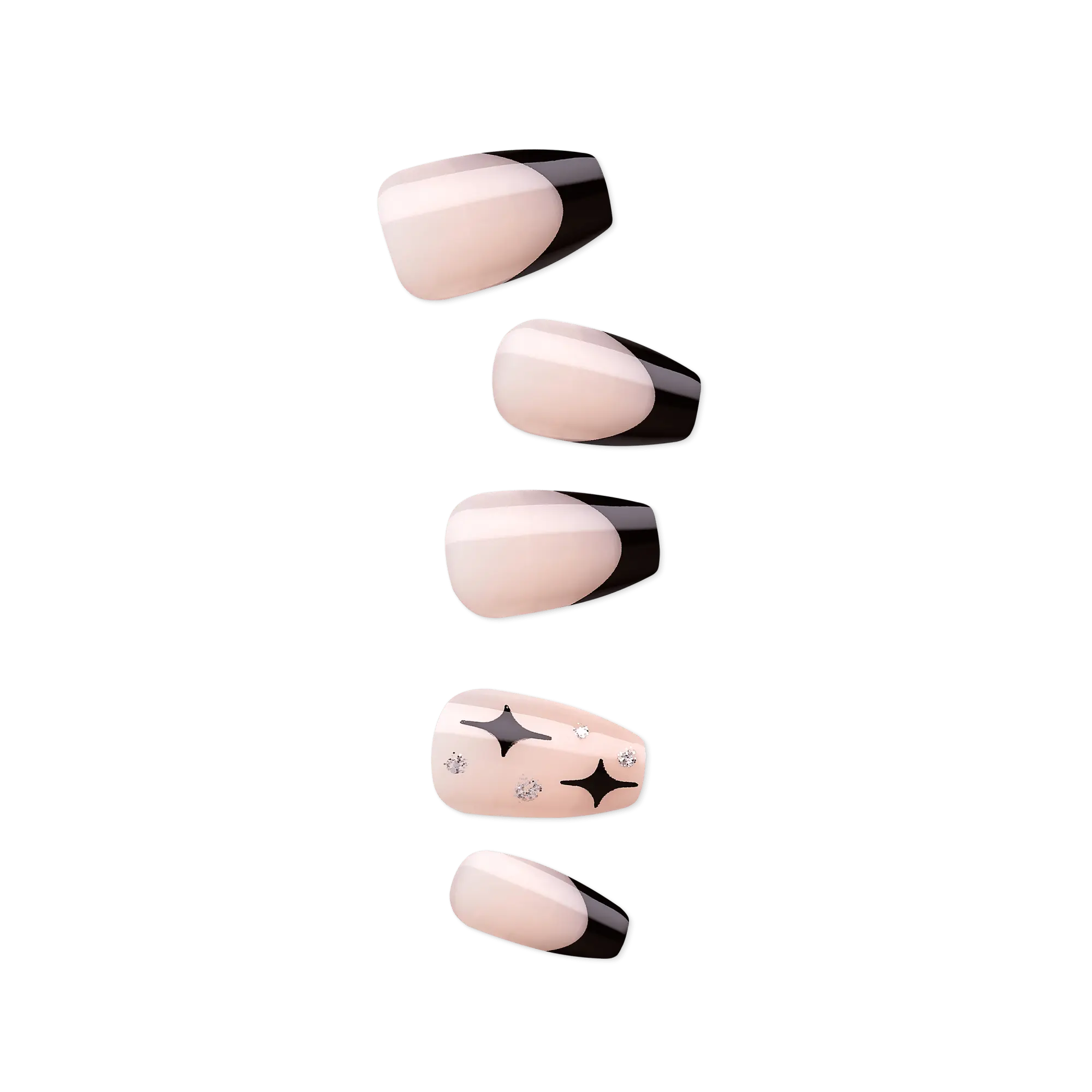 Impress Design No Glue Fake Press On Nails - For the Night | French Design, Black, Medium, Coffin, Manicure