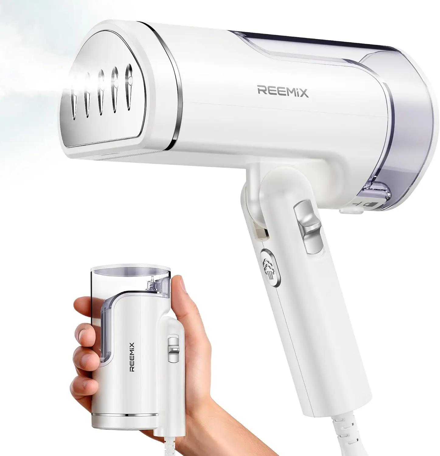 Portable Garment Steamer, Foldable Handheld 1300W, Travel Size Fast Heat-up, Fabric Steamer for Home & Travel, 120V Only (White)