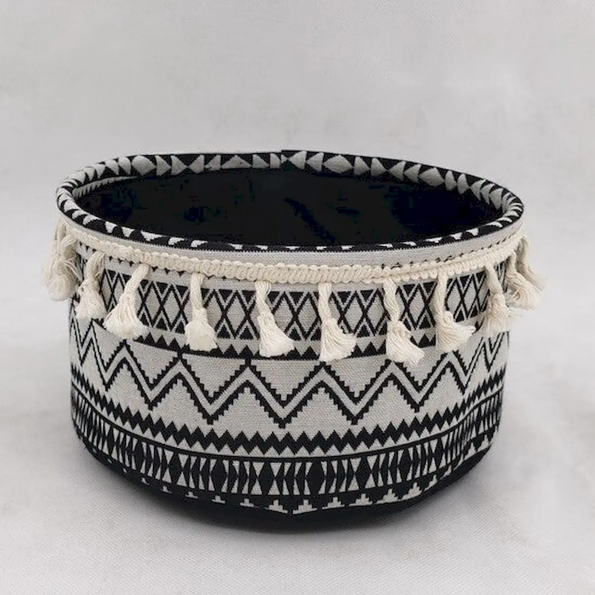 Black & White Pattern with Tassel Trim Basket