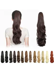 Elegant Wave Clip-On Ponytail Extension for Women, 22 Inch Synthetic Hair Accessory, Body Wave Drawstring Mini Ponytail, Dual Clips Full Layer Design