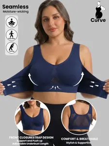 Plus Size Women's Adjustable Wireless Sports Bra Without Underwire, Seamless Comfort Fabric and Moisture-Wicking Design, Ideal for Running and Gym Workouts