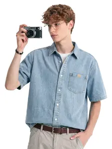 CAONAT Men’s Denim Short Sleeve Shirt – Casual Button Down Jean Shirt for Men, Lightweight Breathable Summer Shirt, Relaxed Fit Vintage Washed Shirt