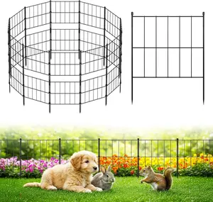Garden Fence Tall 32in(H) x 13ft(L), 24 Panels Stackable Animal Barrier, Metal Garden Fencing 17in(H) x 26ft(L), Decorative No Dig Fence Rectangle Border for Garden, Yard, Patio, Outdoor, Black