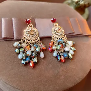 Chic Crystal Fringe Earrings, Vibrant Tassels with Colorful Artificial Crystals