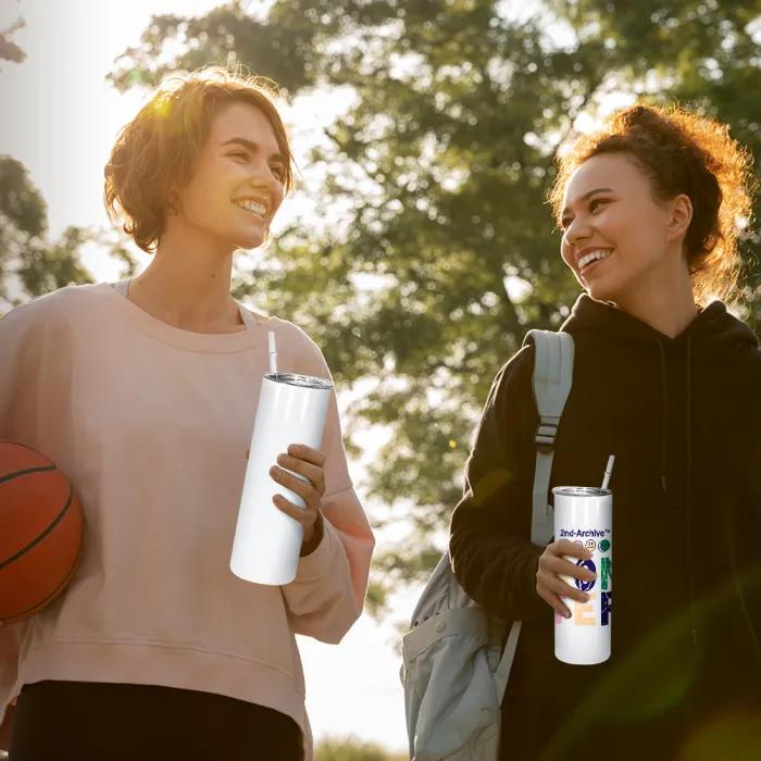 FECBK 25-Pack 20oz Skinny Tumbler with Flat Edge & Straw | 304 Food-Grade Stainless Steel Sublimation Blank Cup for Custom Iced Coffee, Juice & Sparkling Water | Large Capacity Party Drinkware Set