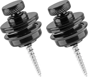 2 Pieces Guitar Strap Locks, Metal Black Flat round Head Straplocks, Buttons Security Quick Release Heavy Duty Strap Lock Set with Silicone Blocks for Electric Acoustic Guitar Bass LifCratms
