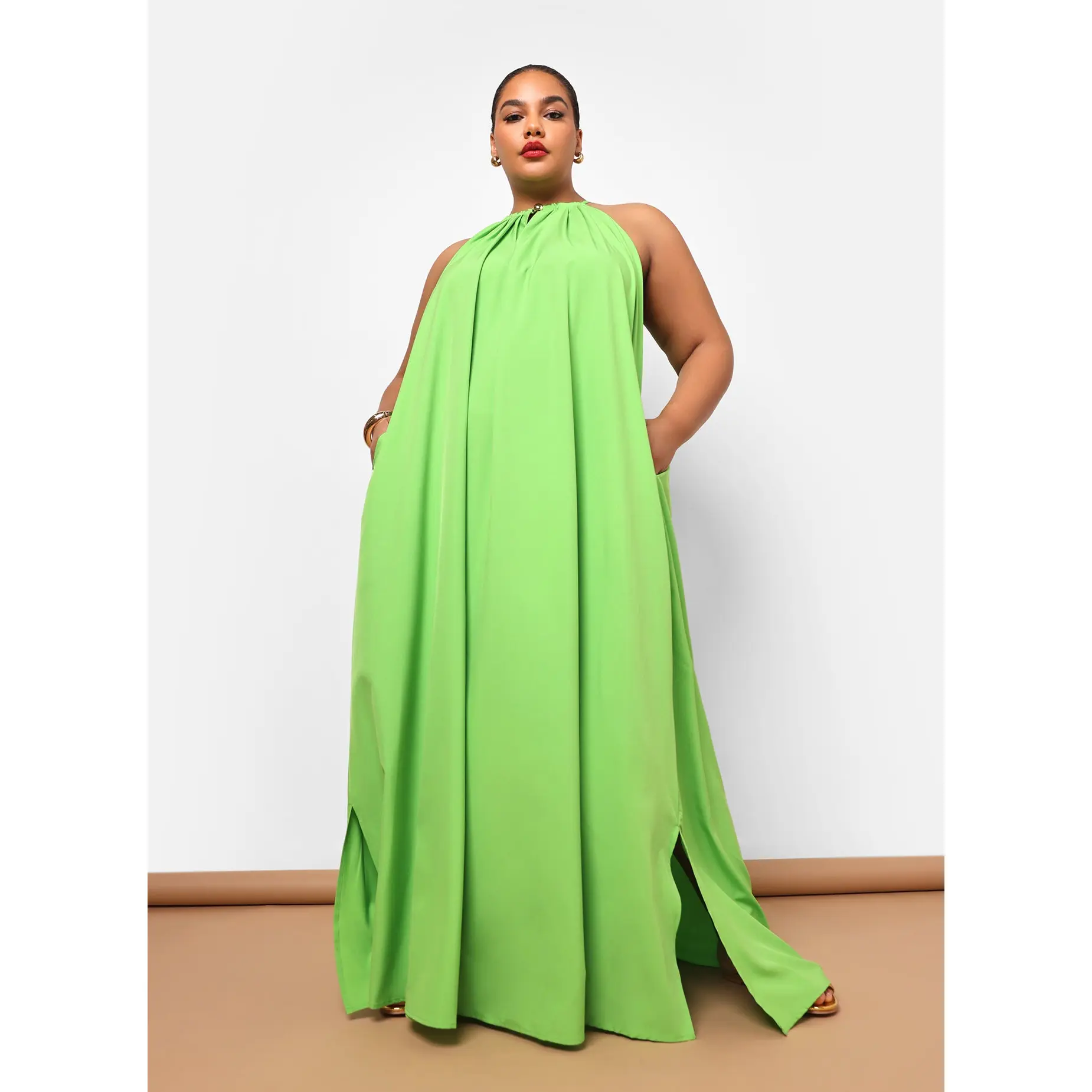 Ada Halter Maxi Shift Dress - Neon Green - TikTok Shop Ada Halter Maxi Shift Dress - Neon Green - TikTok Shop