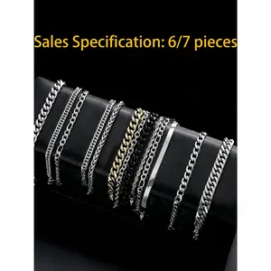 Piece Casual Fashion Men's Bracelet Set with Beaded Cross Stainless Steel Wrist Chains, Perfect Gift for Dates & Special Occasions Stackable Bracelets