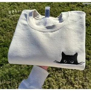 Embroidered Cat Sweatshirt, Cute Black Cat Lover Peeking Sweatshirt, Gift for Cat Mom , Global Trending Outfits