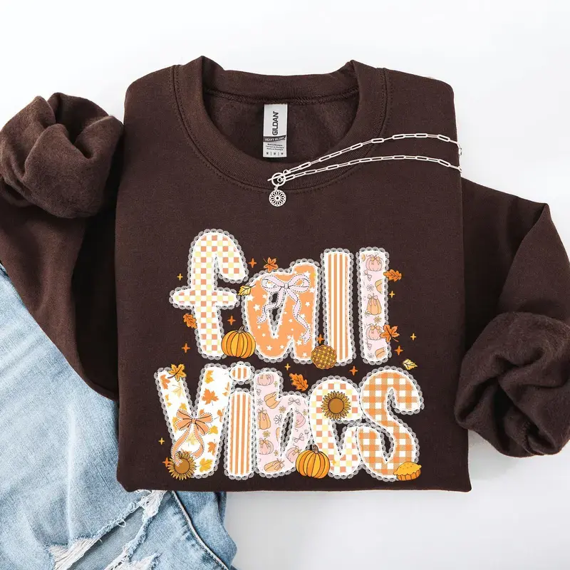 Faux Embroidery Fall Vibes Graphic Sweatshirt Vintage Patchwork Coquette Crewneck Cozy Autumn Harvest Vibe - The Paul Casual Chic Everyday Fashion