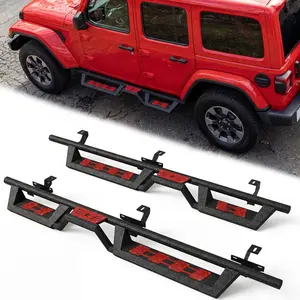Running Boards Compatible For 2018-2026 Jeep Wrangler JL 4 Door Black Powder Coated Nerf Bar w/Two Stairs Design Two-Color Pedals Switchable Freely