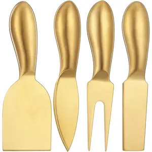 4Pcs Stainless Steel Cheese Knives Set, Cheese Tools with Slicer and Cutters for Kitchen(Gold) Kitchenware - Home Improvement.
