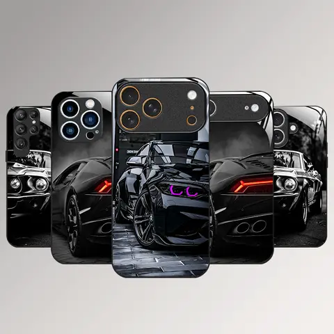Black Racing Anti-Drop Glass Phone Case for iPhone 17 Air 16/15/14/13/12/11 Pro Max Galaxy S25/S24/S23/S22/S21/S20/S10/Note9/Note20 Ultra FE A Series Protection Protector All-inclusive Protection Glass Back Panel Skin-friendly Feel -ZQ25, Skin-Saf