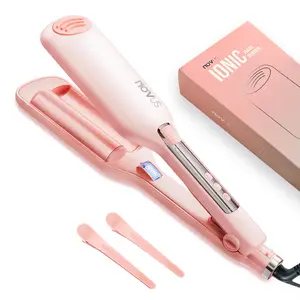NOVUS French Wave Curling Iron Anti-Scald 2 Barrel Ionic 1.1in/28MM Rapid Heating Curling Wand for Wide Deep Waves Silicone hairwaver Comfort