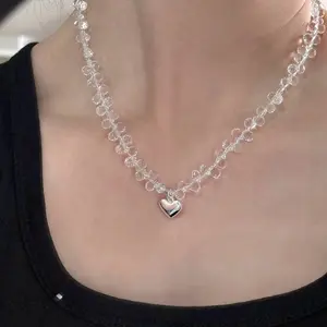 Dainty Water Drop Heart Necklace, High-Quality Crystal Jewelry