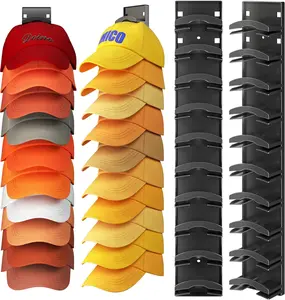 Hat Organizer for Baseball Caps 2Pack, Hat Rack for Wall with Strong Adhesive Hold up to 20 Hats, Hat Hanger Holder Display for Door Closet, Cap Organizer Storage Multilayer Two Mounting Option(Black)