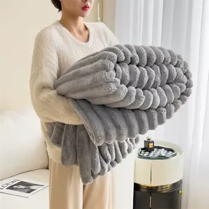 Double-Sided Faux Rabbit Fur Blanket, Soft and Warm Throw, Anti-Static Design for Bedroom, Guest Room, Living Room - 1 Piece Does not apply