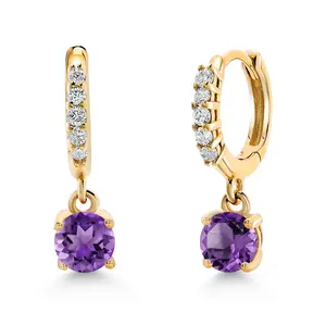 10K Yellow Gold Lab Grown Diamond Dangle Huggie Earrings