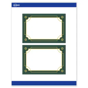 Avery Printable Rectangle Postcards, 4" x 6", Matte White, Pre-printed Green & Metallic Gold Border Design, Sure Feed Technology, Laser & Inkjet Compatible, 40 Total
