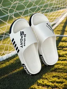 Unisex Comfortable Eva Anti-Slip Slippers, Simple Striped Letter Design, All-Seasons, Hand Washable, Home and Beach Use