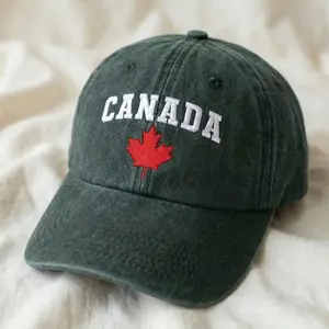 Canadian Maple Leaf Hat – Embroidered Vintage Washed Baseball Cap, Cotton Dad Hat, Canada Travel Souvenir Gift