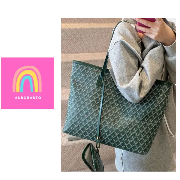 2pcs/Set Large Capacity Patchwork Tote Bags – Green Geometric Design, Ideal for Travel, Shopping, and Daily Use (AS PICTURED, NOT A DUPE)