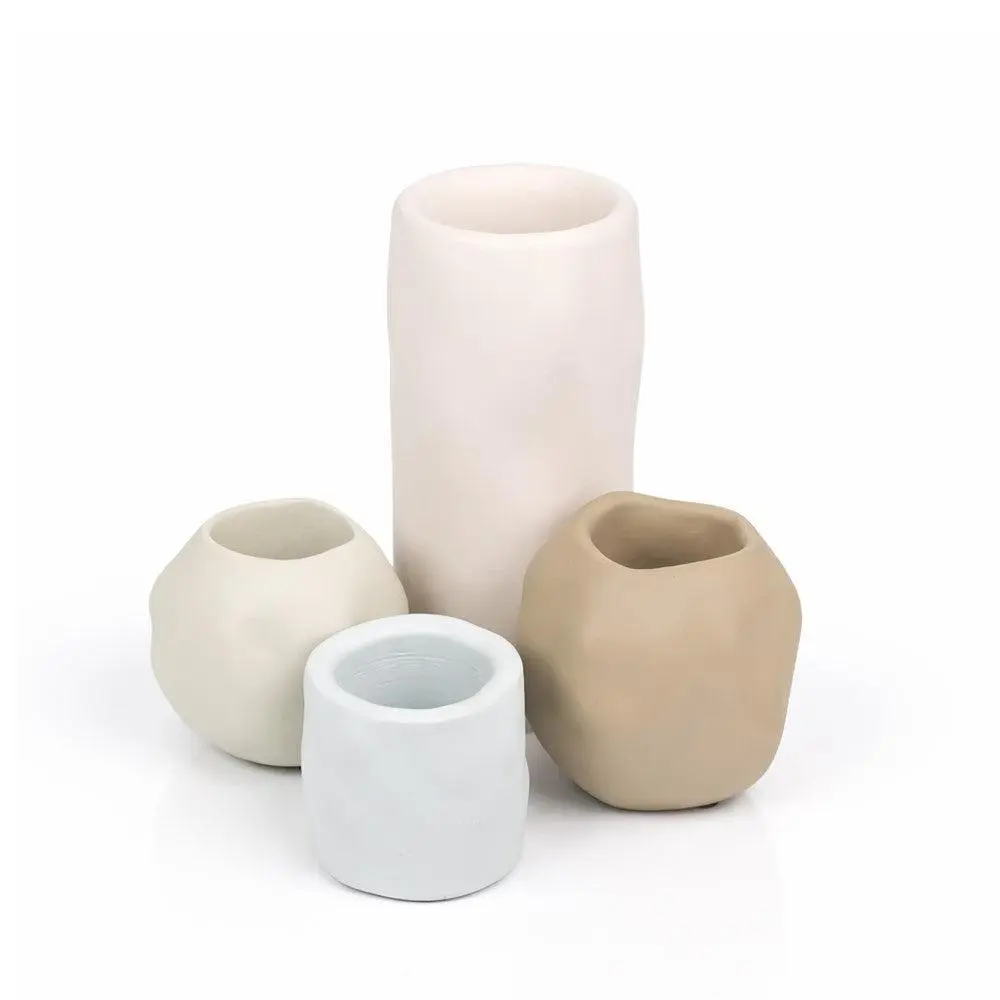 Linden Handmade Concrete Planter Set, Cylindrical & Round, Modern Minimalist Architectural & Artfully Understated Sculptural Design, 3.9"w x 3.9"d x 4.1"h, With Drainage Holes, Note: Avoid Abrasive Cleaners