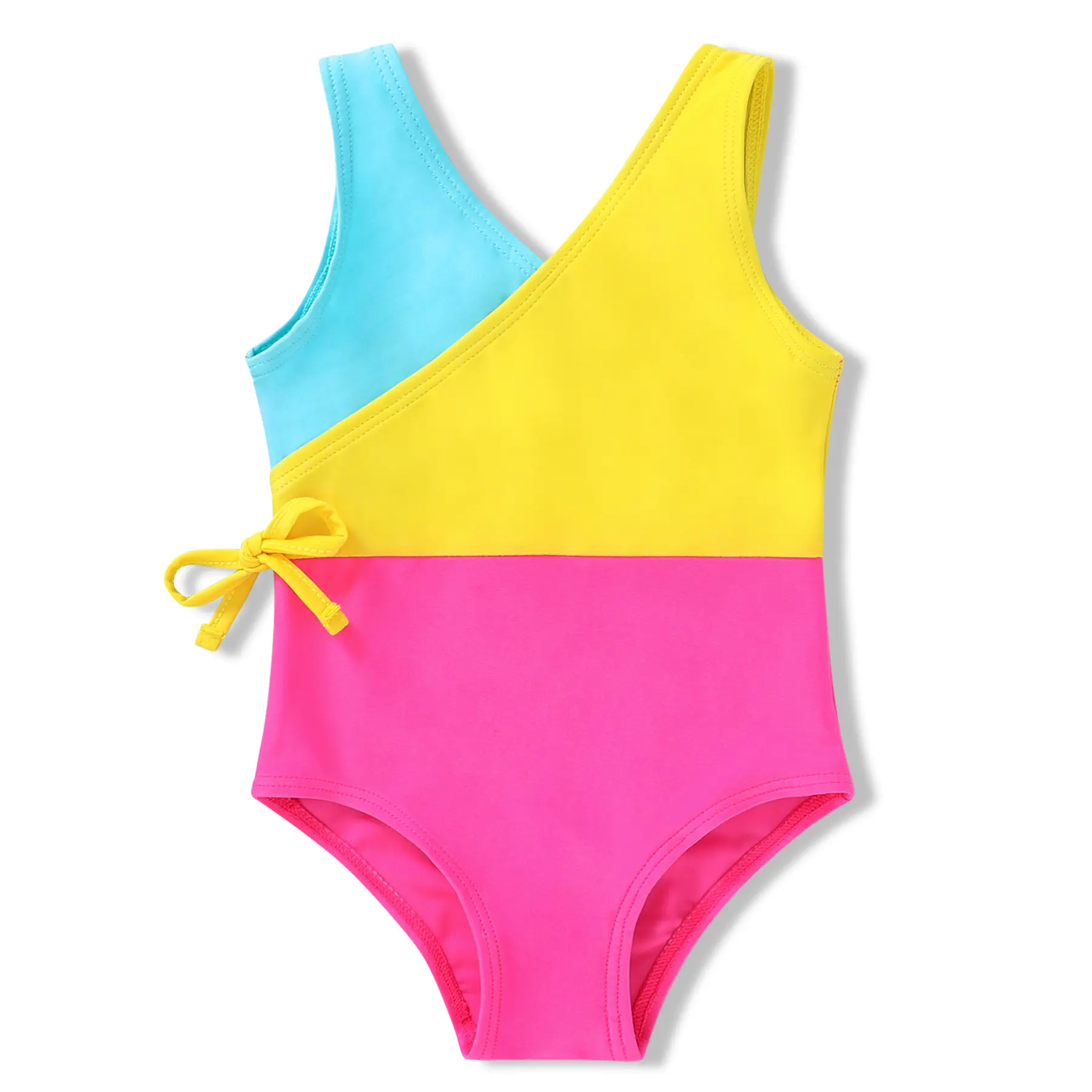 Girls' Stretchable Colorblock Striped 1-Piece Swimsuit for Summer Beach Wear, 12M-5T Childrens Swimwear