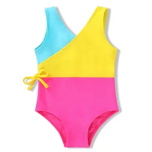 Girls' One-Piece Colorblock Striped Swimsuit for Summer Beach Wear, Ages 12M–5T