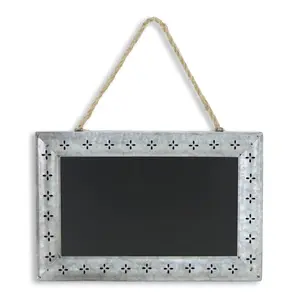 360 Stand Gray Floral Galvanized Metal Hanging Chalkboard - 10x14 in, Hand-Held Hangable Nature-Inspired Rustic Home Decor Wall Accessory with Hanger, Room Decoration, Decorative, Art Wall Decoration
