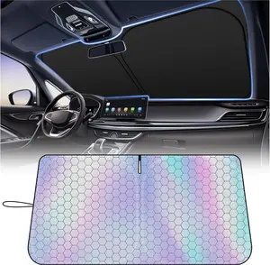 Upgrade Radium Reflective Car Windshield Sun Shade,57"x31.5" Sunshade for Car Windshield for Lowering Interior Temperature,Foldable Windshields Cover Sun Shade with Storage Pouch