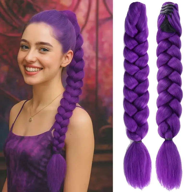 18Inch Purple Claw Clip Braided Ponytail Hair Extensions, Womens Synthetic Heat-Resistant Ponytail Hairpiece,Suitable For Daily Wear Birthday gifts Children's Day