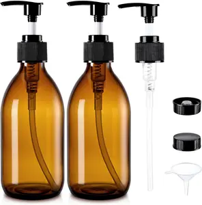 Glass Pump Bottle Dispenser 10.8 oz Lotion Bottle with Pump for  Oil300ml  Glass Bottles with 1 Extra Pump Tops, Black Caps, Labels (2 Pack)
