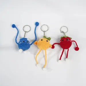 3PCS Handmade Crochet Interactive Fruit Keychains, Funny Pull & Retract Plush Bag Charms, Cute Knitted Strawberry, Blueberry & Lemon Key Rings, Fidget Backpack Accessories, Novelty Gift Set