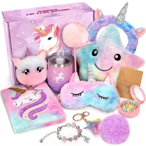 Unicorn Gifts for Girls Age 6 7 8 9 10+ Years Old, Birthday for Girls Surprise Box with Light Up Plush Star Pillow, Diary, Headband, Eye Mask, Water Bottle, Soft Plush Toys for Teens Christmas Set Fluffy