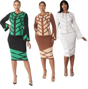 Kayla 5326 Geometric Print Knit Skirt Suit