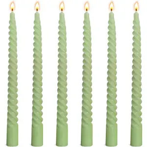 6 Pack 10 Inch Sage-Green Spiral Taper Candles for Christmas and Spring Home Decoration, Unscented Dripless Twisted Candlesticks for Dinner St. Patrick's Day Earth Day and Garden Parties