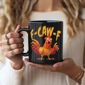F-Caw-F Rooster Coffee Mug, Funny Chicken Lover Gift, Hilarious Farm Animal Mug For Adults, Farmhouse Humor Cup, Gag Gift For Coworker 11oz/15oz Ceramic with Handle