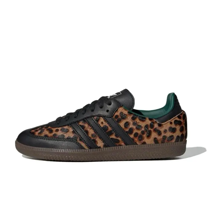 Adidas Women's Samba OG Trainer, Trending Leopard Print Casual Athletic Footwear in Black Green Pony Hair & Leather, Leopard Print Sneakers, Casual Athletic Sneakers, All Season Sneakers