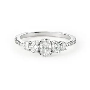 5-Stone Oval Cut D/VVS1 Synthetic Moissanite Engagement Ring for Women, Pave Band Anniversary Promise Ring, Hypoallergenic, Sizes 5-10