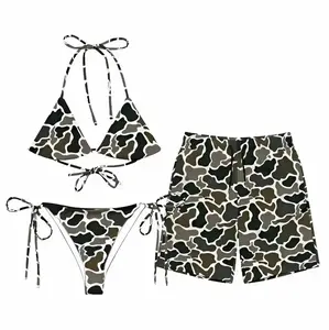 Duck Camo String Bikini Set for Couples -Swim Bra & Tie Bikini Set, Couple Trendy Camo Bikini And Short
