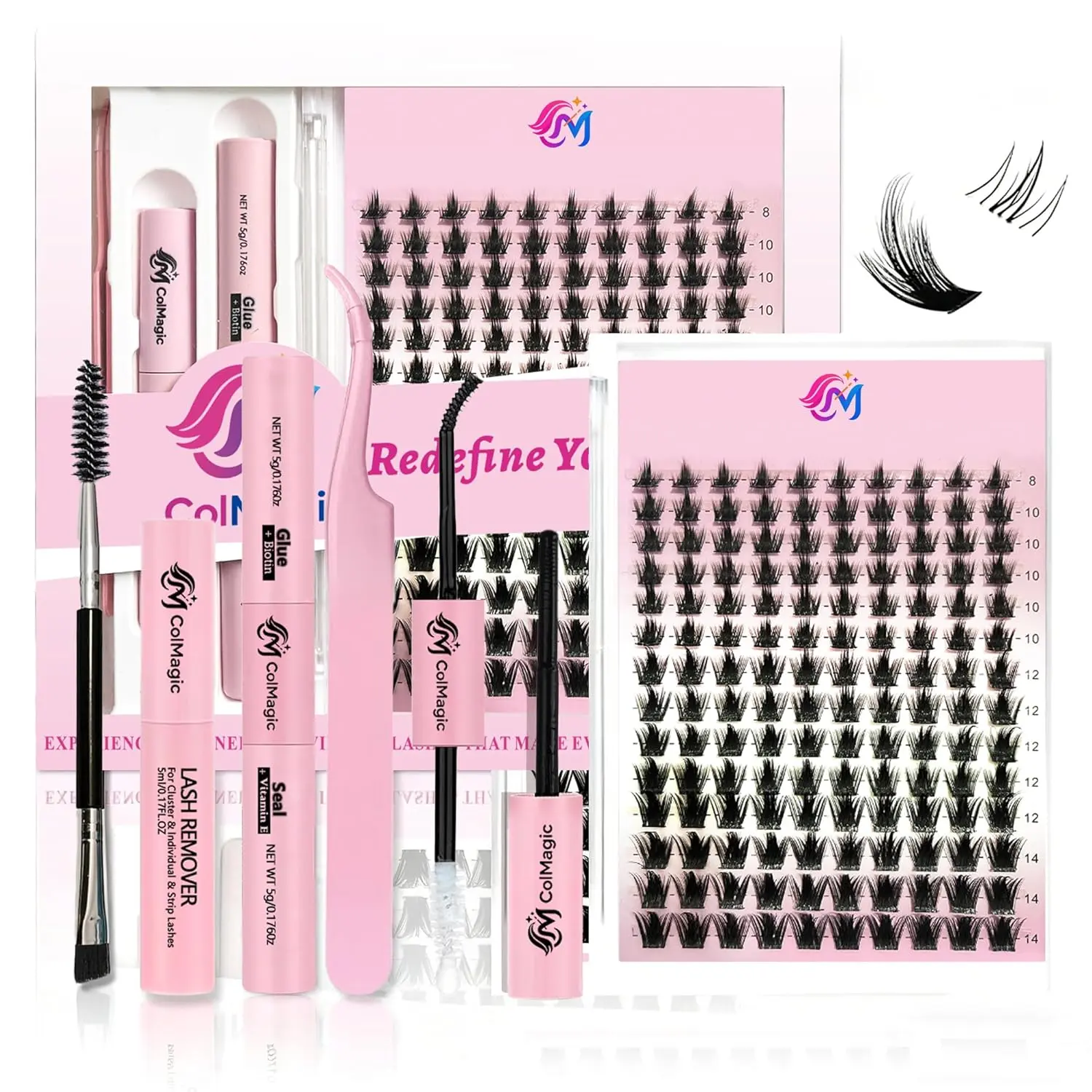 Wispy Natural Dense Bunny Lash Clusters Kit - Fairy Individual Spikes CC Curl Lashes (8-14mm&5-18mm), Invisible Band Waterproof Eyelash Extensions for Daily Manga Flawless Makeup, C Curl Lashes