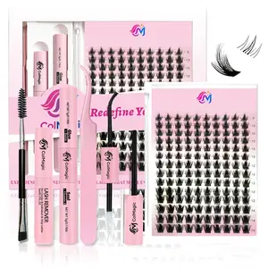 Wispy Natural Bunny Lash Clusters Kit - Fairy Individual Spikes Cluster Lashes D Curl 8-14mm, Invisible Band Eyelash Extensions with Manga