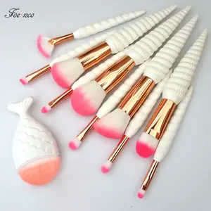11Pcs Unicorn Conch Shell Makeup Brushes Set Mermaid Foundation Powder Cosmetics Eyeshadow Face Kabuki Make up Brush Tools Kit FOEONCO