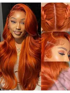 Ginger Wig Human Hair 180% Density 13x6 Ginger Orange Body Wave Lace Front Wigs Human Hair  Glueless Wig Pre Plucked Bleach Knots 350# Colored HD Transparent Lace Frontal Wigs for Women 30 Inch