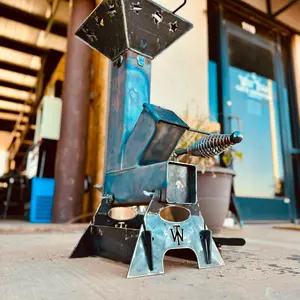 Rocket Stove TX Style with Star Design, Metal Construction, and Durable Base