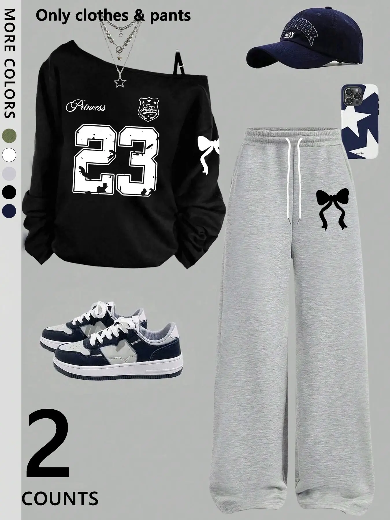women/Teen Girls' Asymmetrical Strap Top & Wide-leg Pants Set, Oversized Loose Long-sleeve with Number "23" Letter Print, Soft & Versatile Unisex Casual Outfit, Clothes, Womenswear