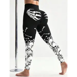Skeleton Halloween Leggings, Spooky Skeleton Design, Comfortable Stretch Fabric, Perfect For Halloween Parties, Casual Wear, Fitness, Plus Sizes Available