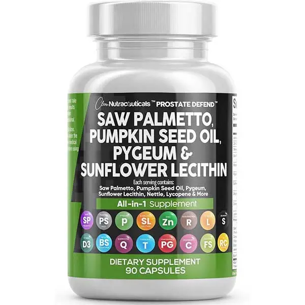 Clean Nutraceuticals Prostate Defend | Saw Palmetto 10000mg Pumpkin Seed Oil Pygeum Sunflower Lecithin Stinging Nettle Cranberry - Supplements for Men